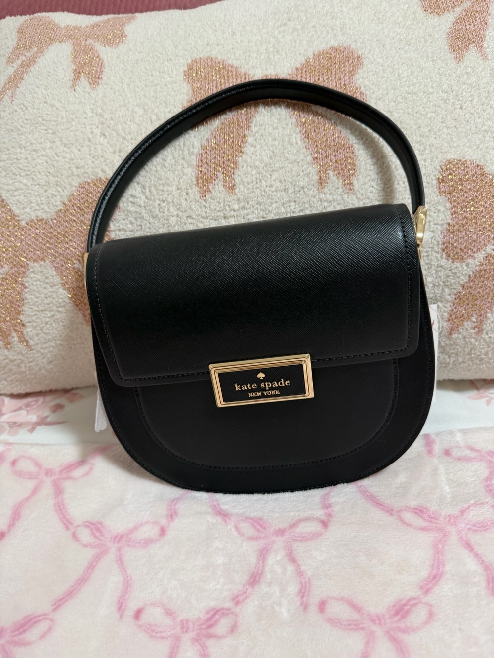 kate spade Black Leather Saddle-Style Shoulder Bag with crossbody strap